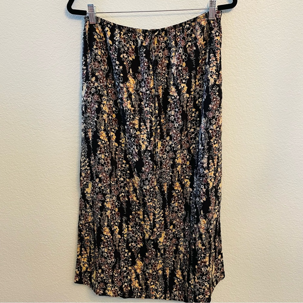 Bobbie Brooks Vintage Black Brown Grunge Floral Side Slit Midi Skirt | Medium
